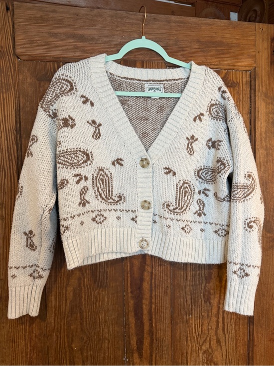 American Eagle Outfitters Sweaters - Vintage-Inspired Cream Paisley Button-Front Cardigan Sweater